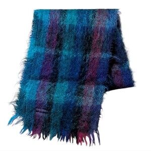 Vintage Strawbridge & Clothier mohair wool blend scarf Great Britain plaid